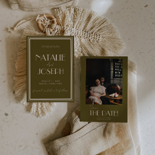 Elegante Grasland Ivory Oude Geld Foto Bruiloft Save The Date