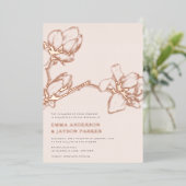 Elegante Gratieuze Magnolia Trouw Blozende Roze Go Folie Uitnodiging (Staand Voorkant)