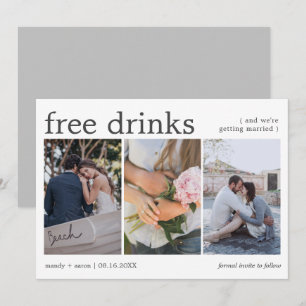 Elegante Gratis Drankjes Drie Foto Huwelijk Save The Date