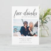 Elegante Gratis Drankjes Foto Huwelijk Save The Date (Staand voorkant)