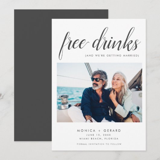 Elegante Gratis Drankjes Foto Huwelijk Save The Date (Voorkant / Achterkant)