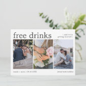 Elegante gratis Drinken drie foto bruiloft Save The Date (Staand voorkant)