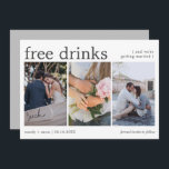 Elegante gratis Drinken drie foto bruiloft Save The Date<br><div class="desc">Aankondiging van uw speciale dag in stijl is nog nooit zo eenvoudig geweest met onze Elegant Free Drinken Three Photo Wedding Save the Date. Deze geavanceerde kaart combineert tijdloze elegantie met een vleugje moderne flair, waardoor een prachtige uitnodiging ontstaat die uw gasten gretig laat aftellen de dagen tot uw huwelijksfeest....</div>