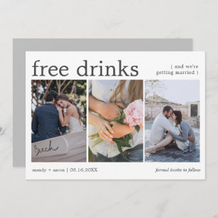 Elegante gratis Drinken drie foto bruiloft Save The Date