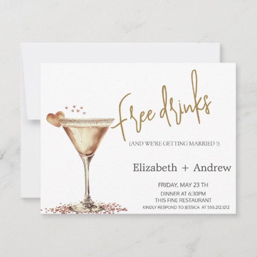 Elegante gratis Drinken, Martini Glass Heart Kaart (Voorkant)