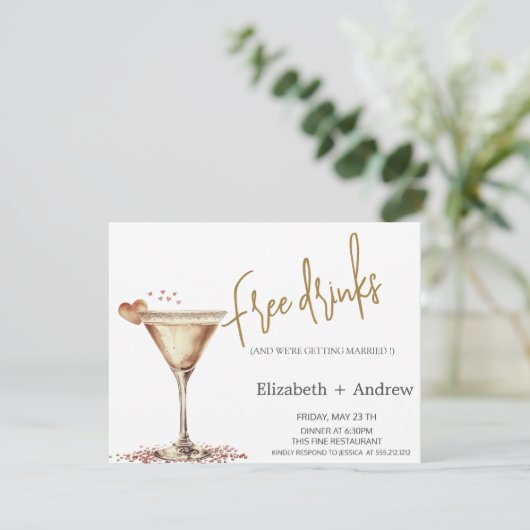 Elegante gratis Drinken, Martini Glass Heart Kaart (Staand voorkant)