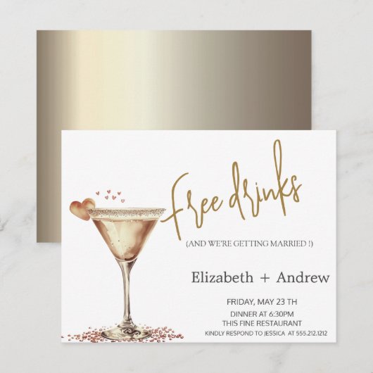 Elegante gratis Drinken, Martini Glass Heart Kaart (Voorkant / Achterkant)