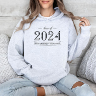 Elegante Gray Klas van 2026 Schoolnaam Hoodie