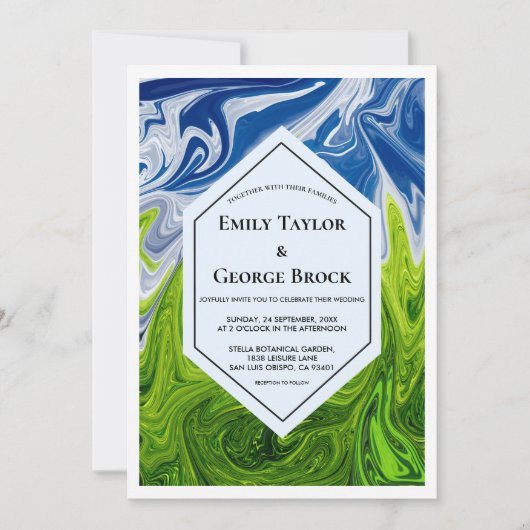 Elegante Green Blue Sky Artful Abstracte bruiloft Kaart (Voorkant)