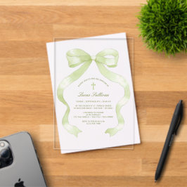 Elegante Green Bow doop Acryl Uitnodigingen