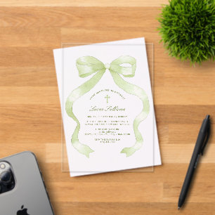 Elegante Green Bow doop Acryl Uitnodigingen