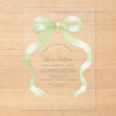 Elegante Green Bow doop Acryl Uitnodigingen (Voorkant)