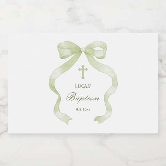 Elegante Green Bow doop Sparkling Wijnetiket (Enkel label)