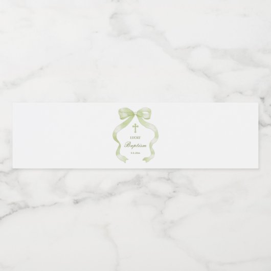 Elegante Green Bow doop Waterfles Etiket (Enkel label)