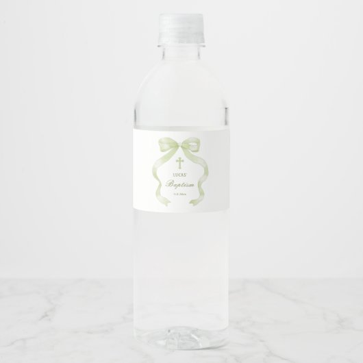 Elegante Green Bow doop Waterfles Etiket (Voorkant)