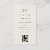 Elegante Green & Cream Botanische QR Code Verticaa Visitekaartje (Achterkant)