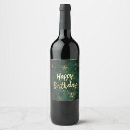Elegante Green & Faux Gold Verjaardag Drink Labels Wijn Etiket
