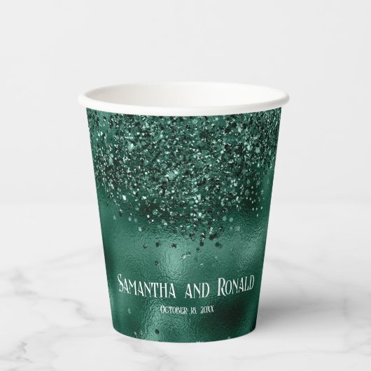 Elegante Green Glitter & Folie Trouwpapier Cups Papieren Bekers (Voorkant)