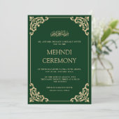 Elegante Green Gold Henna Mehndi Ceremony Kaart (Staand voorkant)