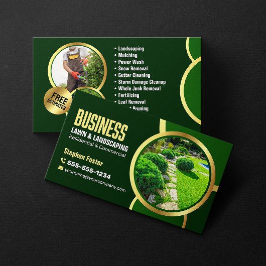 Elegante Green Gold Lawncare Landscaping Service Visitekaartje