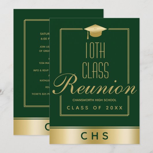 Elegante Green Gold Script 10e klasse reünie Kaart (Voorkant / Achterkant)