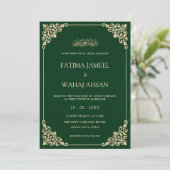 Elegante Green Gold Script Moslim bruiloft Kaart (Staand voorkant)