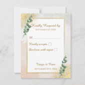 Elegante Green & Gold Wedding RSVP Response Kaart (Voorkant)