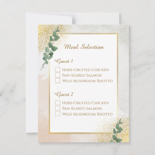 Elegante Green & Gold Wedding RSVP Response Kaart (Achterkant)