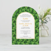 Elegante Green Leaf Border Arch Bat Mitzvah Kaart (Staand voorkant)