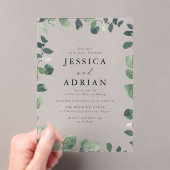 Elegante Green Leaf Border Moderne bruiloft Acryl Uitnodigingen (Insitu (Draagbaar))