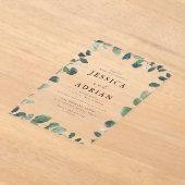 Elegante Green Leaf Border Moderne bruiloft Acryl Uitnodigingen (Laagn)