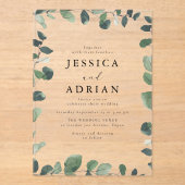 Elegante Green Leaf Border Moderne bruiloft Acryl Uitnodigingen (Voorkant)