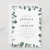 Elegante Green Leaf Border Moderne bruiloft Kaart (Voorkant)