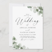 Elegante Green Leaf Script bruiloft Kaart (Voorkant)
