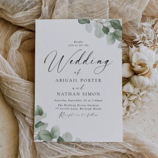 Elegante Green Leaf Script bruiloft Kaart