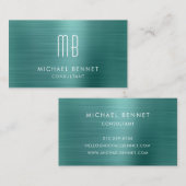Elegante Green Metallic Monogram Consultant Visitekaartje (Voorkant / Achterkant)