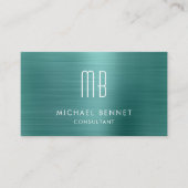 Elegante Green Metallic Monogram Consultant Visitekaartje (Voorkant)
