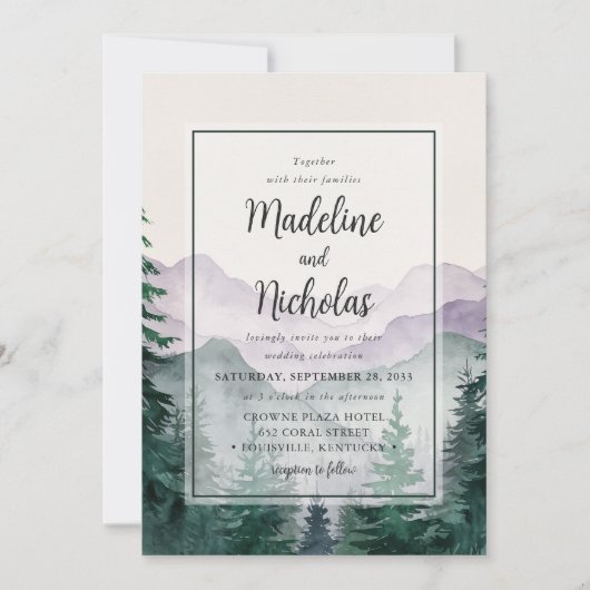 Elegante Green Misty Mountain Forest bruiloft Kaart (Voorkant)