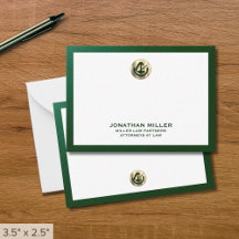 Elegante Green Notecard met Gold Logo Law Firm