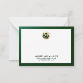 Elegante Green Notecard met Gold Logo Law Firm Notitiekaartje (Achterkant)