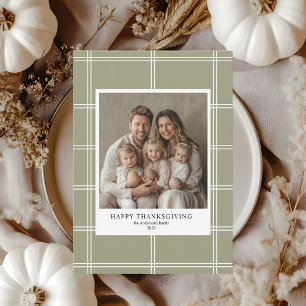 Elegante Green Plaid Familie Foto Thanksgiving Kaart