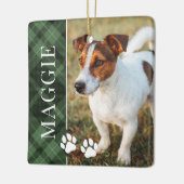 Elegante Green Plaid Pet Naam en foto Keramisch Ornament (Links)