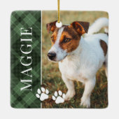 Elegante Green Plaid Pet Naam en foto Keramisch Ornament (Achterkant)