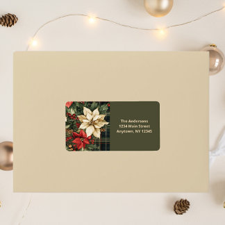 Elegante Green Plaid Poinsettias Kersttoespraak Etiket