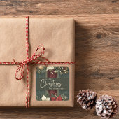 Elegante Green Plaid Poinsettias Vrolijk Kerstfees Vierkante Sticker