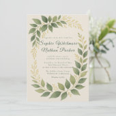 Elegante Greenery Gold accenten bruiloft uitnodigi Kaart (Staand voorkant)