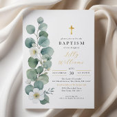 Elegante Greenery Gold Cross doop uitnodiging