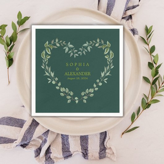 Elegante Greenery Heart Wedding gepersonaliseerd Servet