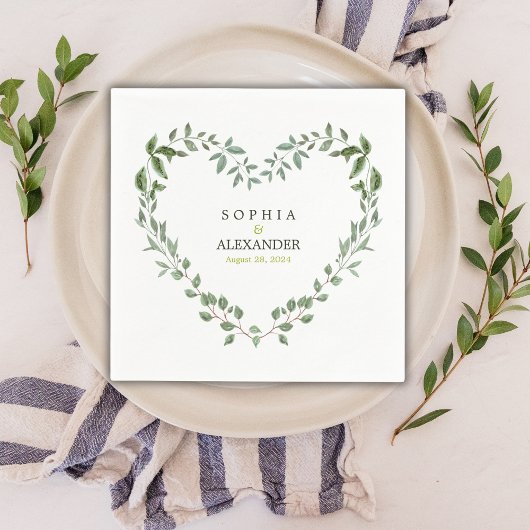 Elegante Greenery Heart Wedding gepersonaliseerd Servet