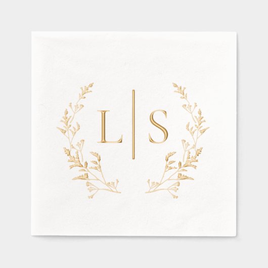 Elegante Greenery Krans Monogram bruiloft Folie Servetten (Voorkant)